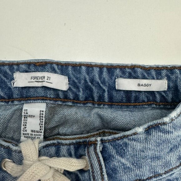 Forever 21 Baggy Drawstring Distressed Women's size 24 Medium Blue Denim jeans - Picture 3 of 5